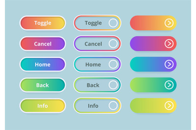 Gradient buttons. Web ui elements colored template vector action butto