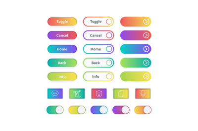 Colored gradient buttons. Game or website ui templates action app butt