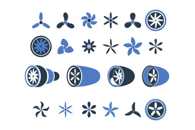 Airplane engines. Propeller turbine symbols plane equipment detailing