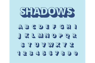 Letters long shadows. Alphabet with letters and numbers in retro style