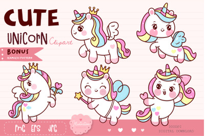 Unicorn princess clipart&2C; unicorn baby kawaii style