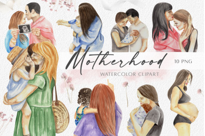 Watercolor Mother&#039;s Day Clipart. Motherhood, Family, Newborn