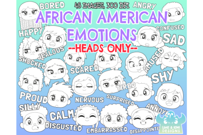 African American Kids Emotions - Faces Digital Stamps