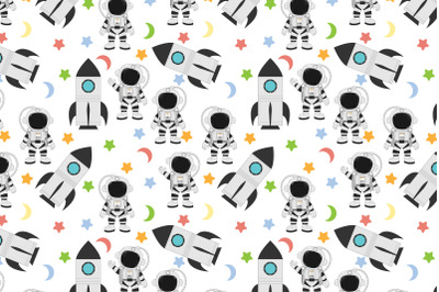 cute astronaut and rocket space pattern