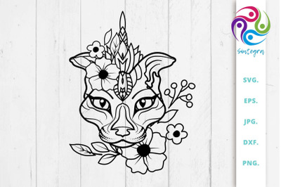 Floral Abstract Cat SVG File