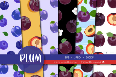 Plum Fruit Seamless Pattern Background