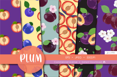 Plum Fruit Seamless Pattern Background