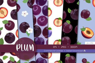 Plum Fruit Seamless Pattern Background