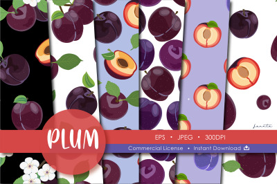 Plum Fruit Seamless Pattern Background