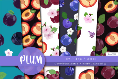 Plum Fruit Seamless Pattern Background