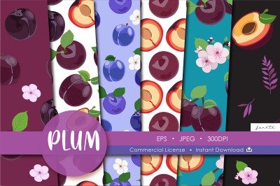 Plum Fruit Seamless Pattern Background