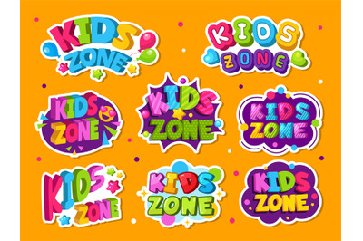 Kids zone logo. Colored emblem for game children room playing zone vec