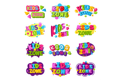 Playroom logo. Kids zone colored funny badges text graphic emblem for