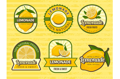 Lemonade badges. Retro labels with lemon illustrations vector design e