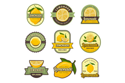 Lemon labels. Retro badges for cold juice drinks lemonade stamps for r