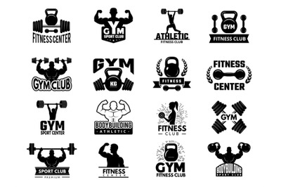 Badges sport. Fitness athletic gym logotypes vector set
