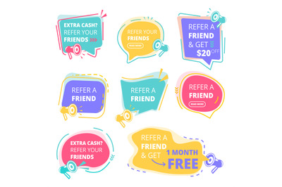 Refer friend badges. Abstract graphic geometrical promotional emblem b