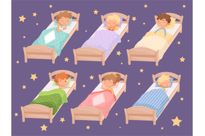 Kids sleeping. Quiet hour in kindergarten blanket childrens bedroom re