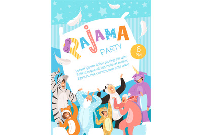 Pyjamas party. Poster invitation for costume nightwear clothes pyjamas