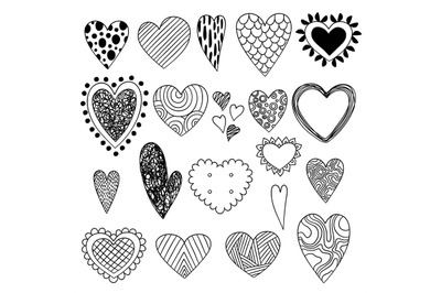 Heart doodles. Valentine day symbols sketch love icons collection beau