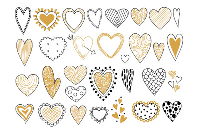 Heart sketch. Love symbols valentine day elements graphic shapes doodl