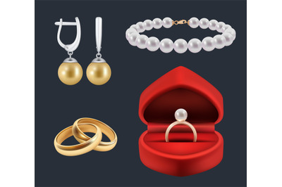 Wedding rings. Gold trappings in decoration red packs glossy jewelry v