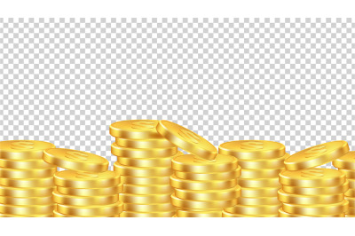 Golden coins background. Isolated realictic money. Vector coin pile tr