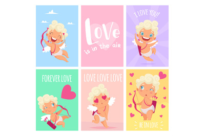 Love cards. Cute little amurs or cupid. St. Valentines day banners, ve