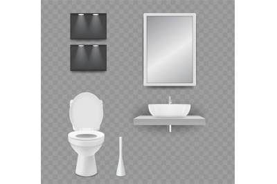 WC room. Realistic toilet, sink and mirror isolated on transparent bac