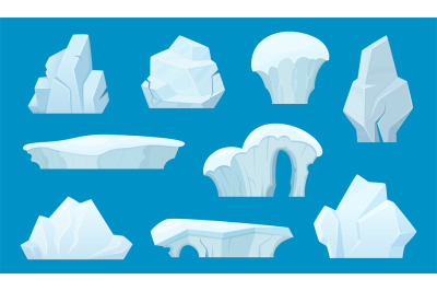 Iceberg cartoon. Antarctic ice white rocks winter landscape snow vecto