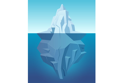 Iceberg in ocean. Big ice white rock in water polar landscape in carto