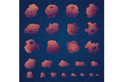 Asteroids. Space rocks stars and fantasy planets vector asteroids coll