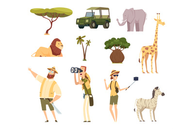 African safari. Wildlife animals travel car kenya jungle characters ve