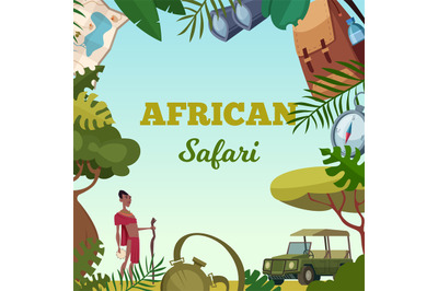 Safari frame. African tour travel concept for adventure brochure backg