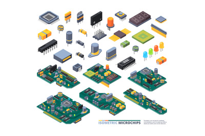 Electrical boards isometric. Hardware items computer power diodes semi