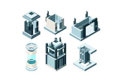 Lift isometric. Steel doors underground entrance elevator cabin interi