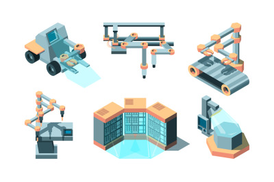 Smart industry isometric. Machine future robotic technologies computin