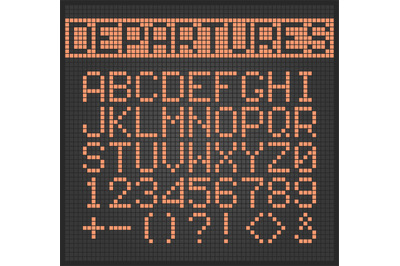 Dotted text. Electronic digital lighting alphabet letters and numbers