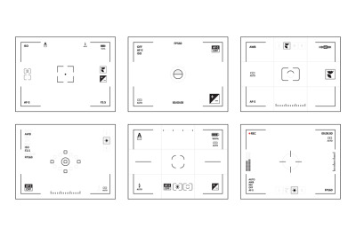 Camera viewfinder. Dslr ui interface template with pictograms lens foc