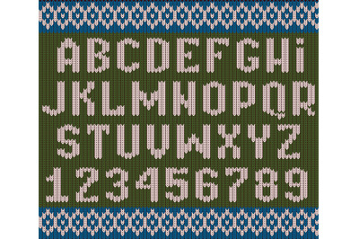 Knitted alphabet. Christmas textured font to celebration clothes sweat