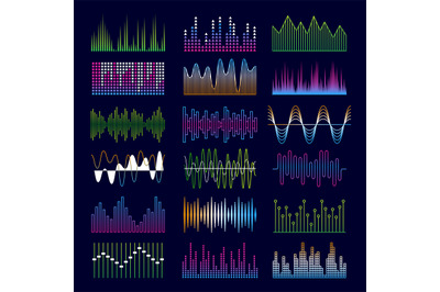 Sound waves. Music symbols equalizer shapes signal voicepulse vector t