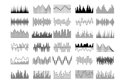 Audio waves. Voice sound music shapes vector abstract collection