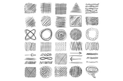 Sketch textures. Grunge shading shapes draw lines vector doodle collec