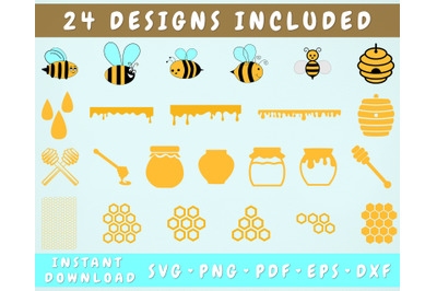 24 Honey SVG Bundle, Honeycomb SVG, Honey Pot SVG, Honey Bee SVG