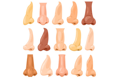 Cartoon human noses. Human face anatomy breathing organ, man or woman