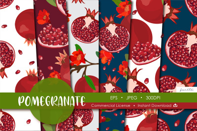 Pomegranate Fruit Seamless Pattern Background