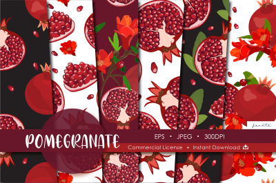 Pomegranate Fruit Seamless Pattern Background