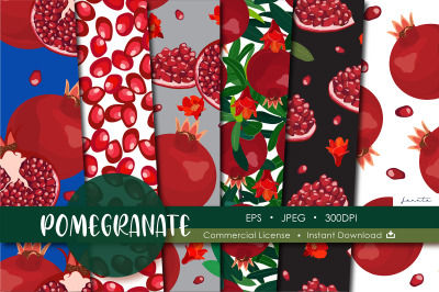 Pomegranate Fruit Seamless Pattern Background