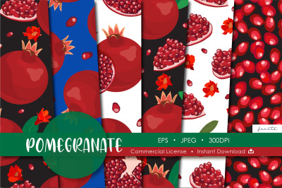 Pomegranate Fruit Seamless Pattern Background