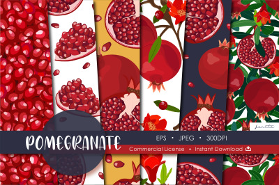 Pomegranate Fruit Seamless Pattern Background